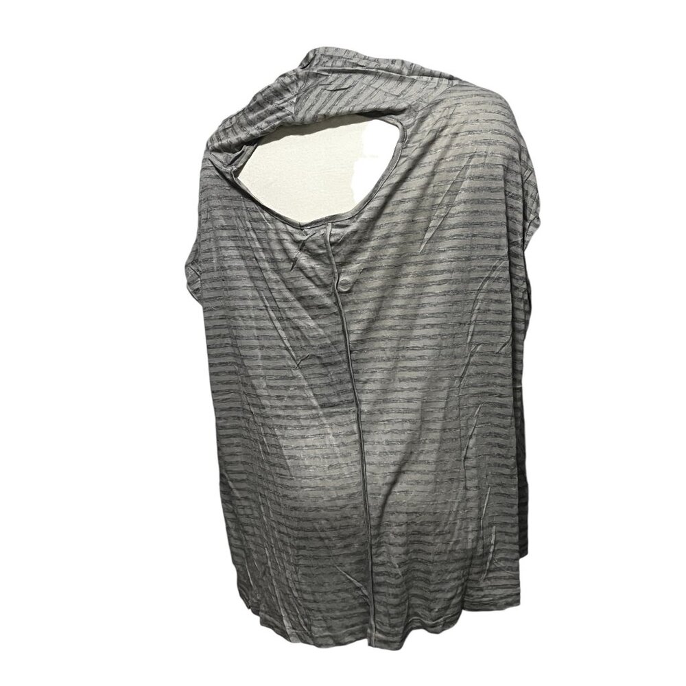 Uniq Open Back Soft Contrast Stripe Blouse w/ Pockets Sz Small Womens Grey Short